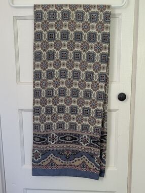 Misty Harbor Scarf Rayon Printed Geometric Border Blue Classic Timeless Vintage
